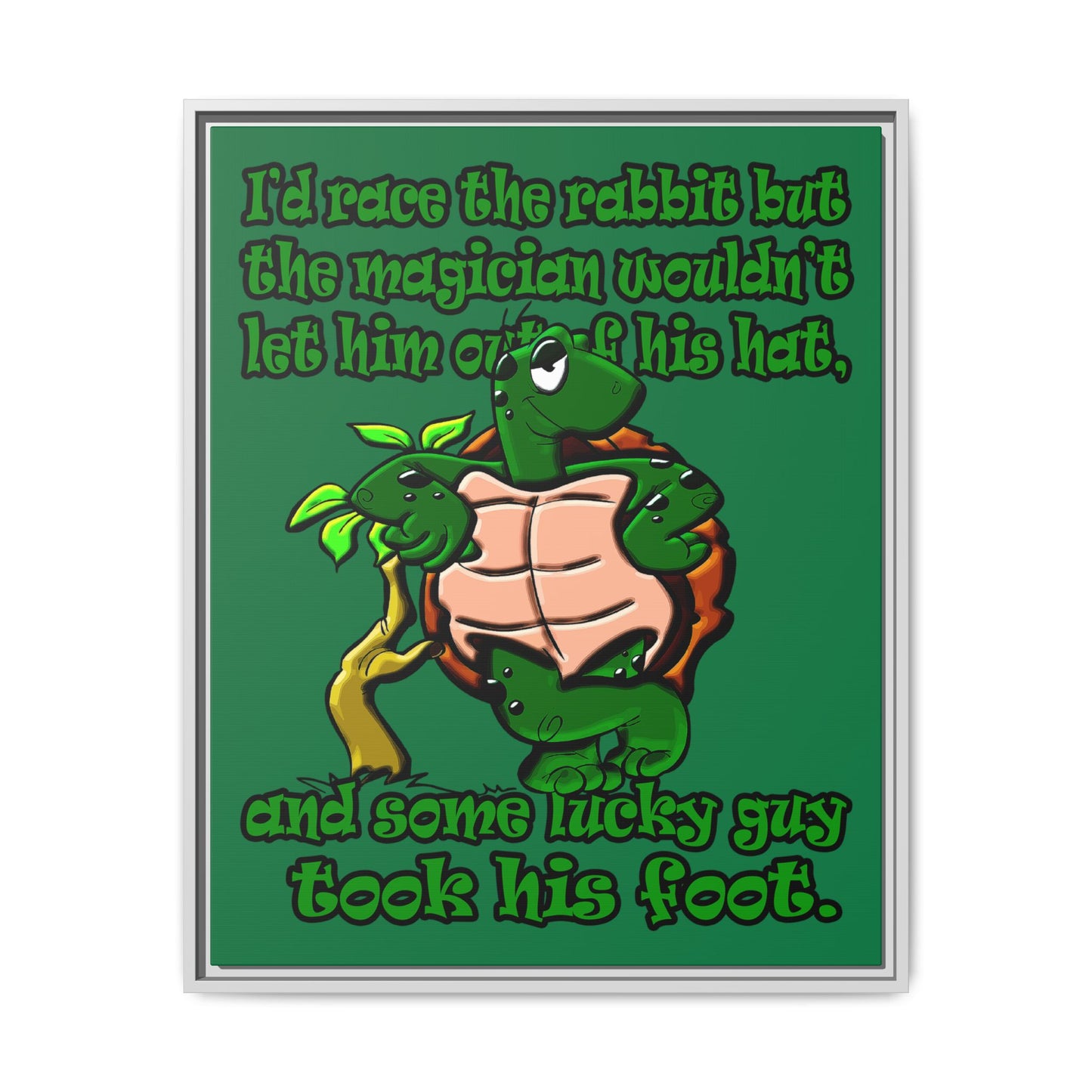 turtle race - framed canvas art (dark green)