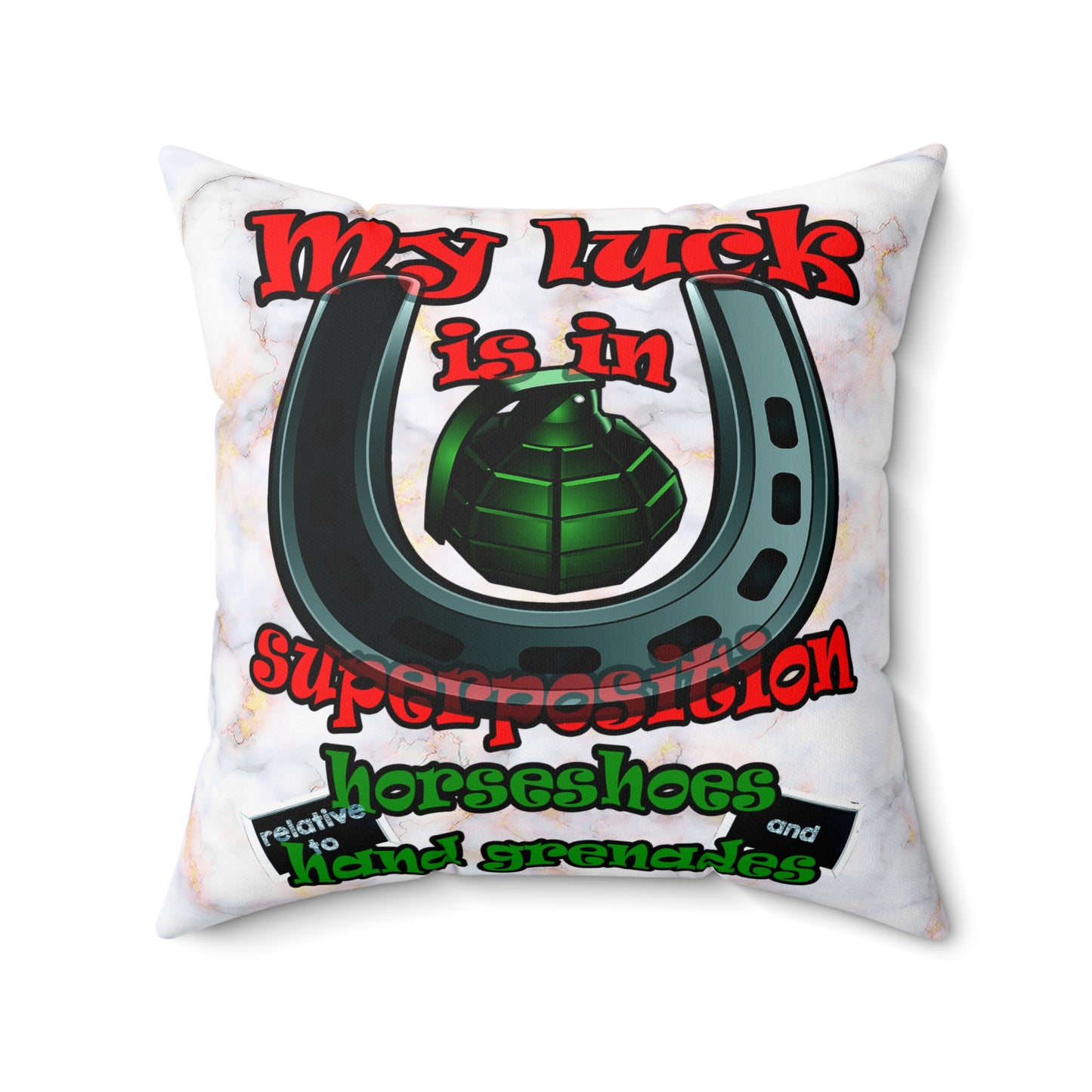 my luck - Spun Polyester Square Pillow - (white marble)