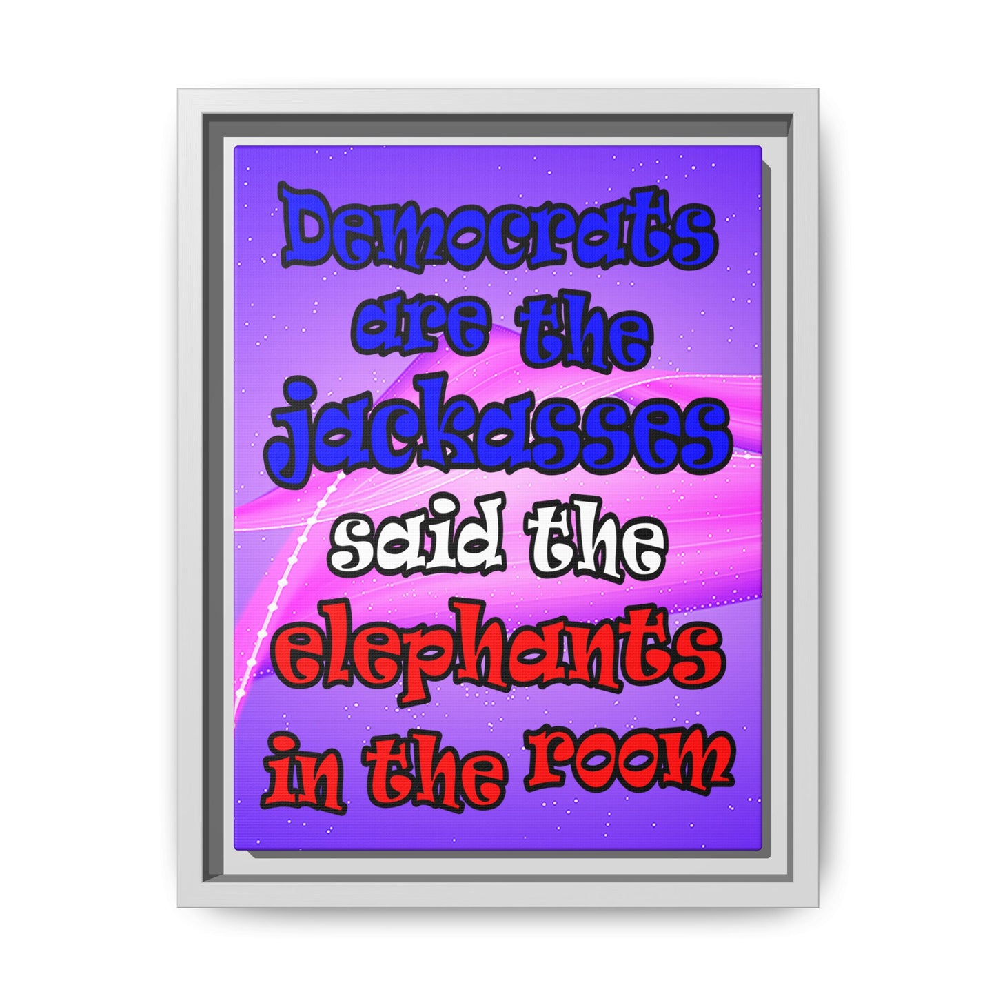 donkeys and elephants - framed canvas art (purple-pink wave)
