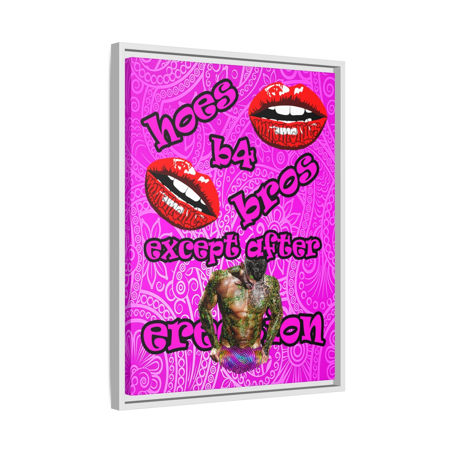 hoes b4 bros - framed canvas art (pink swirl)