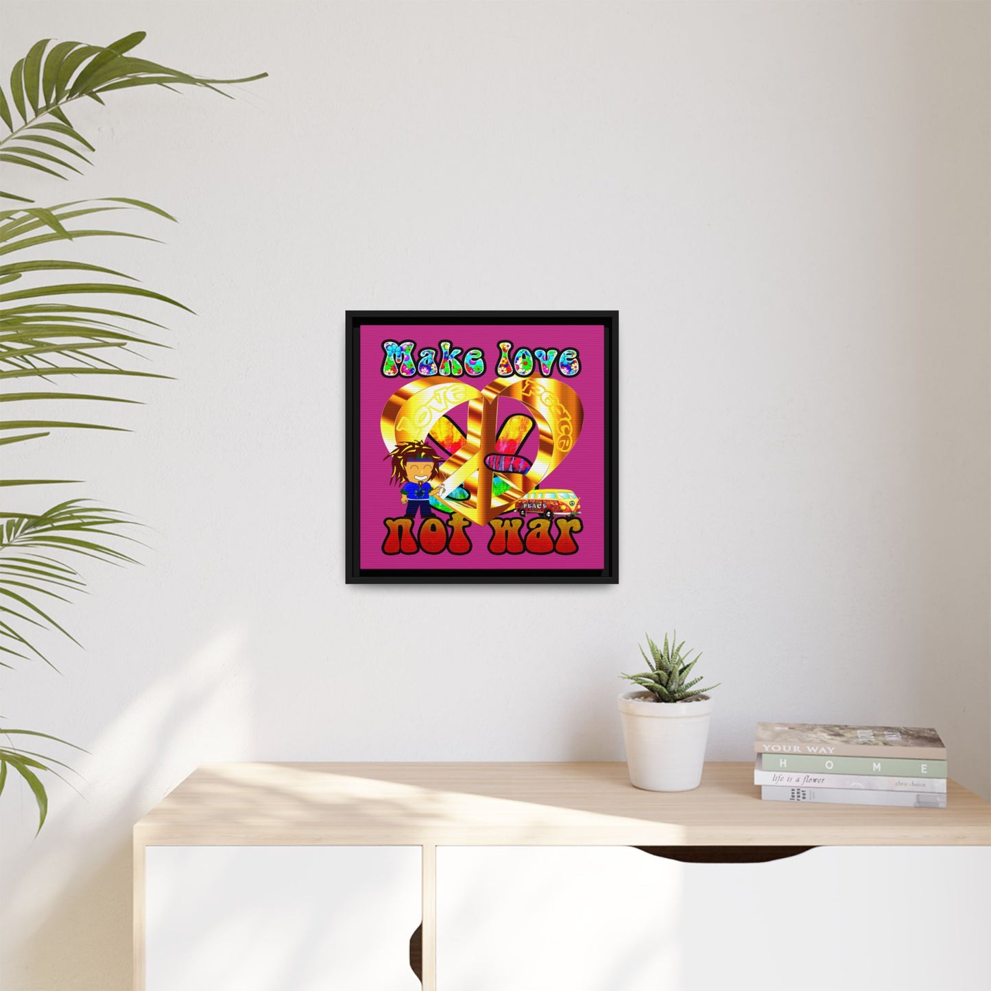 love peace - framed canvas art (pink)