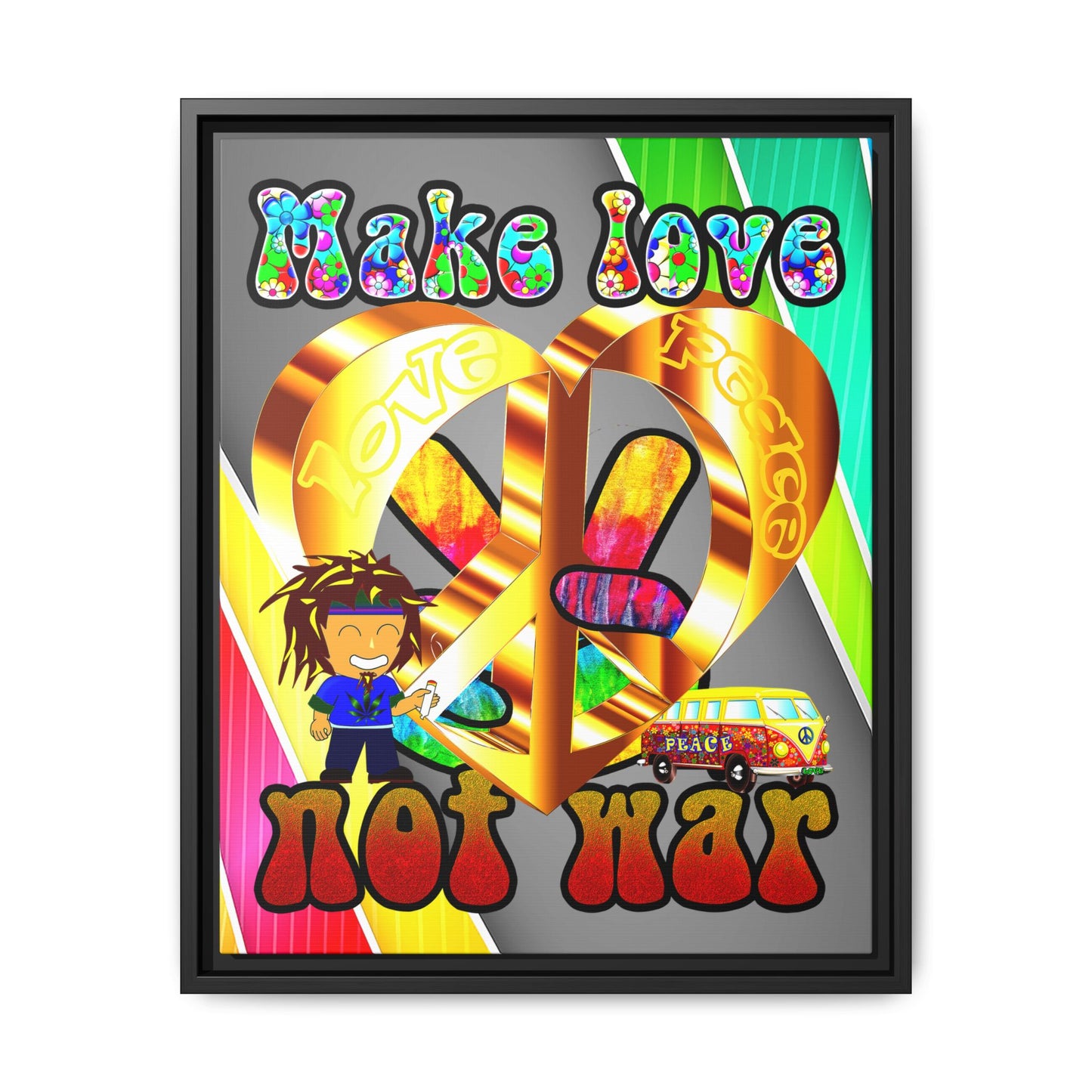 love peace - framed canvas art (rainbow split)