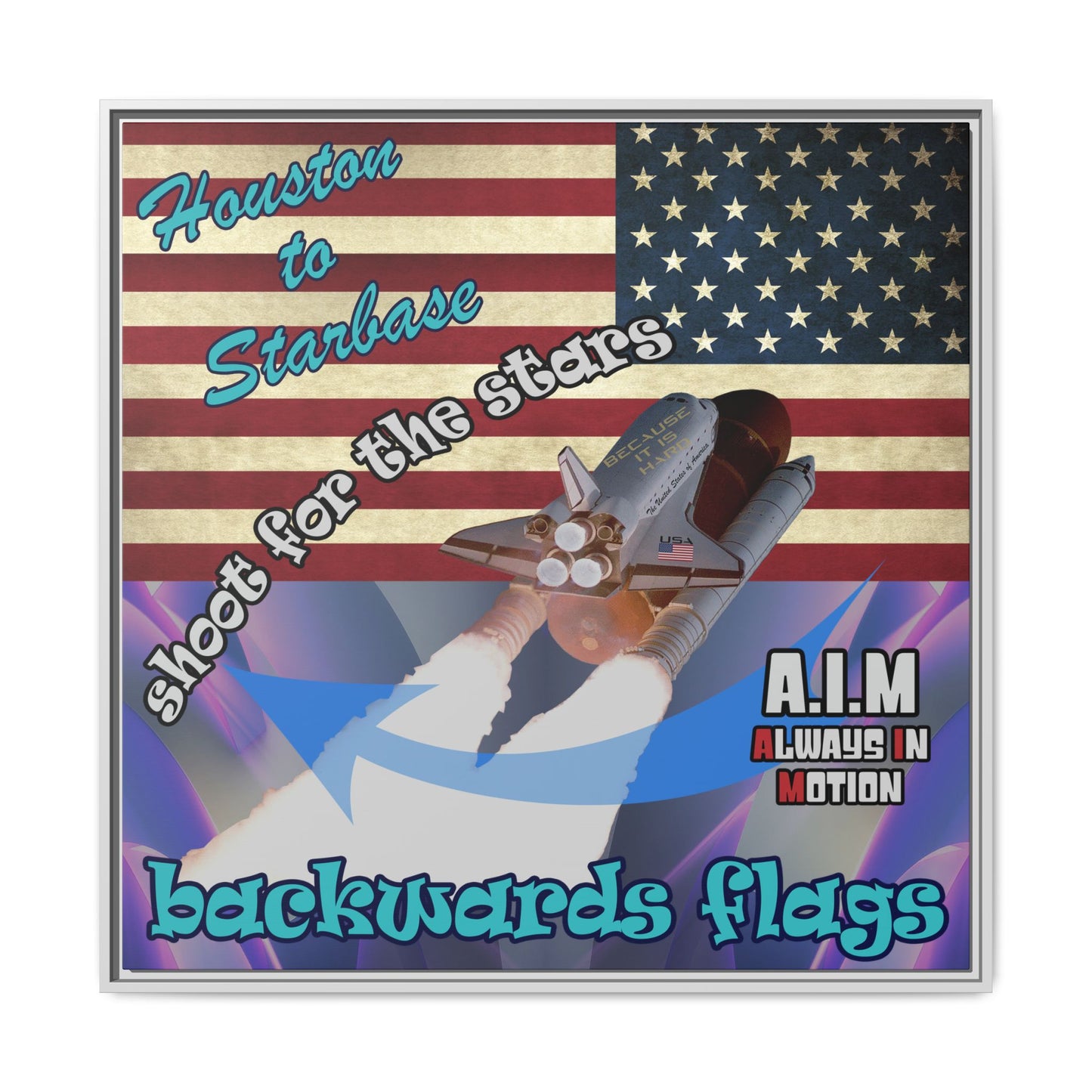 shoot for the stars - framed canvas art (grey-pink wave)