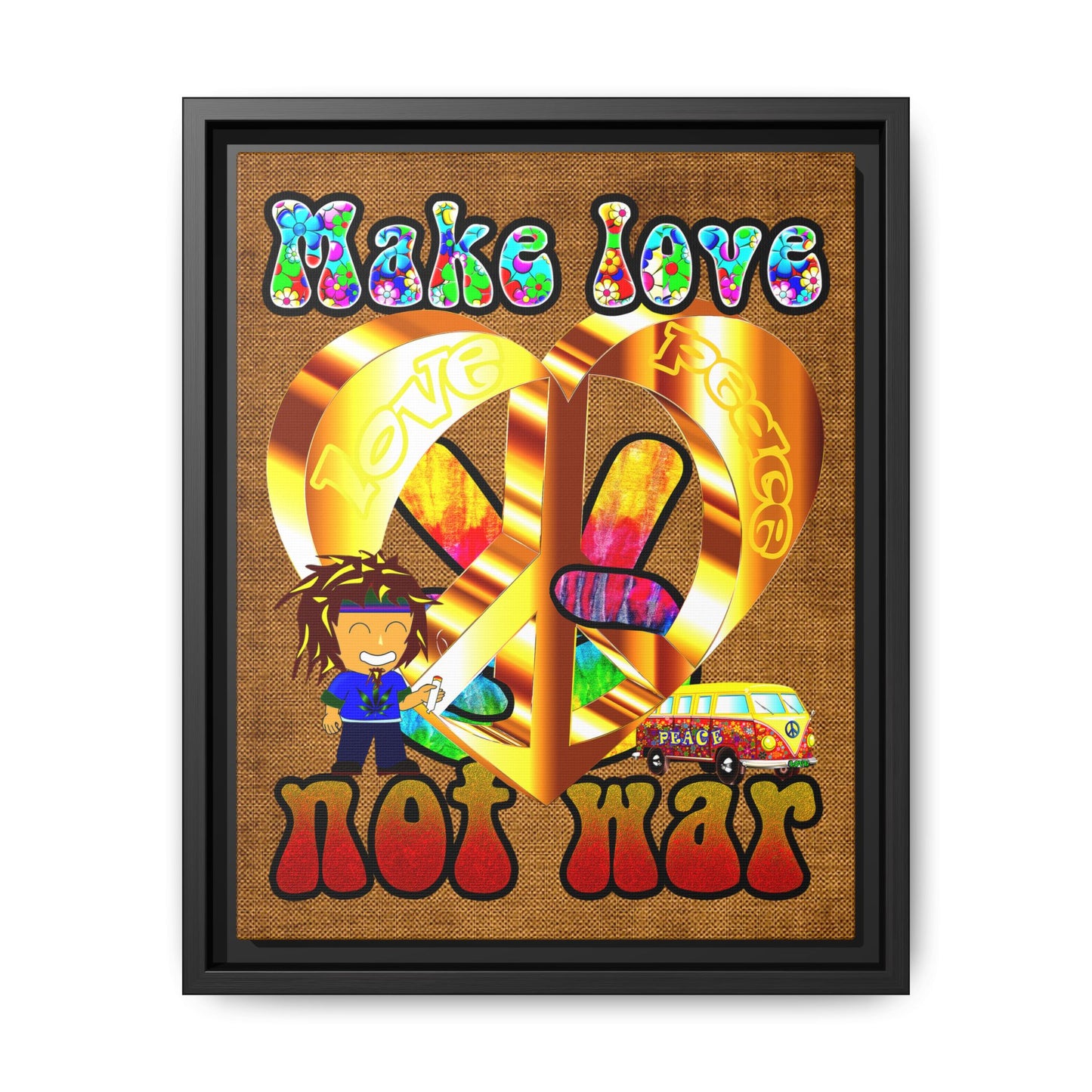 love peace - framed canvas art (brown papyrus)