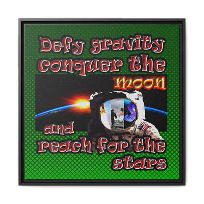 defy conquer reach - framed canvas art (logo green)