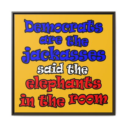 donkeys and elephants - framed canvas art (yellow)