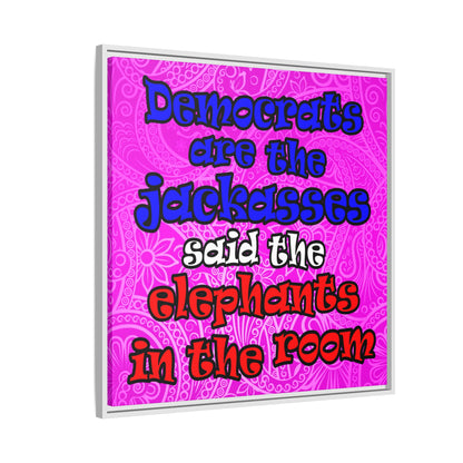donkeys and elephants - framed canvas art (pink swirl)