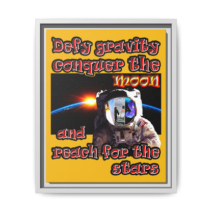 defy conquer reach - framed canvas art (yellow)