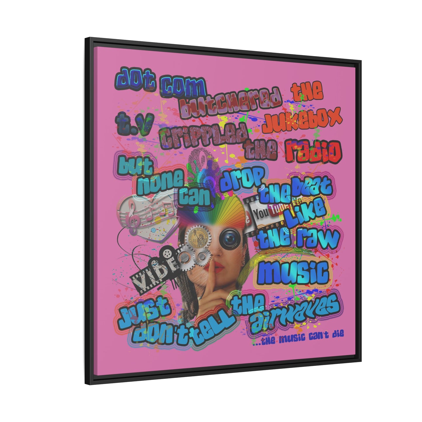 drop the beat - framed canvas art (light pink)
