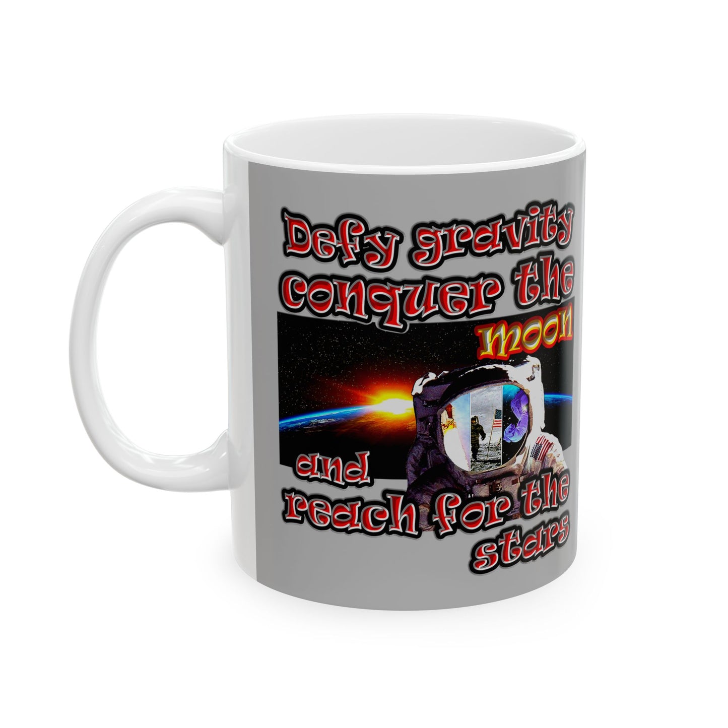 defy conquer reach - White Mug (light grey)