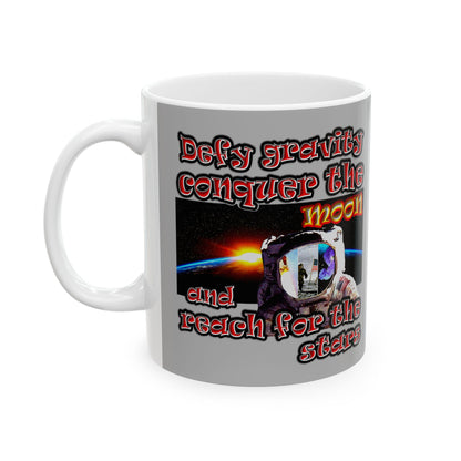 defy conquer reach - White Mug (light grey)