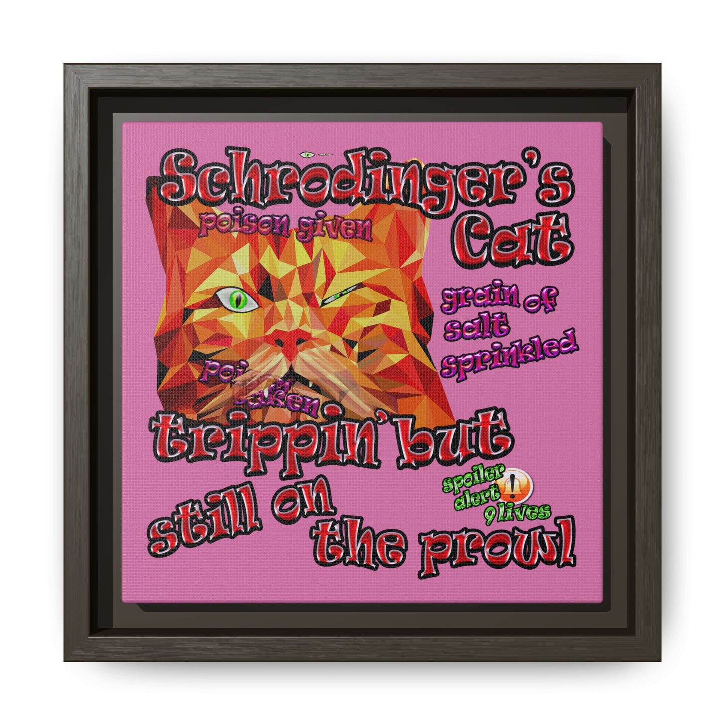 schrodinger's cat - framed canvas art (light pink)