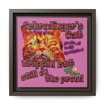 schrodinger's cat - framed canvas art (light pink)