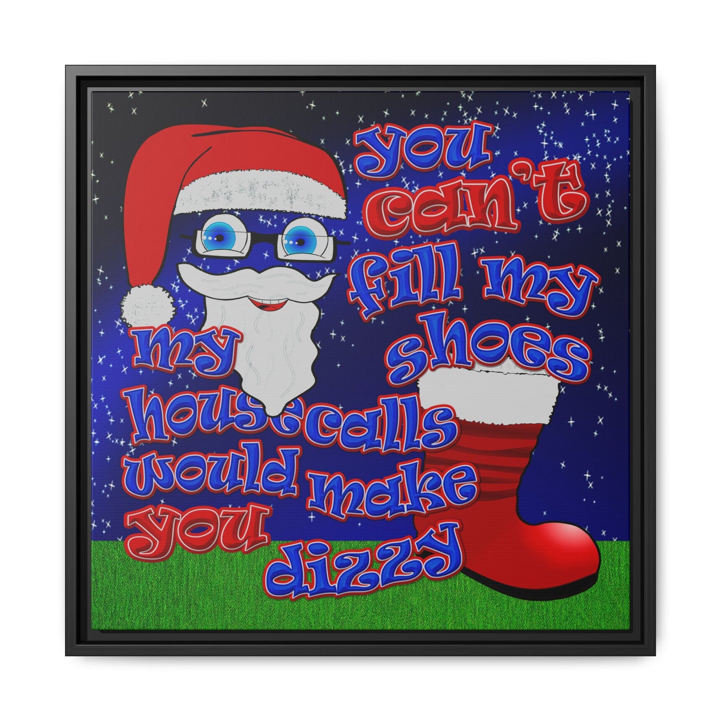 santa's shoes - framed canvas art ('snoops' background)