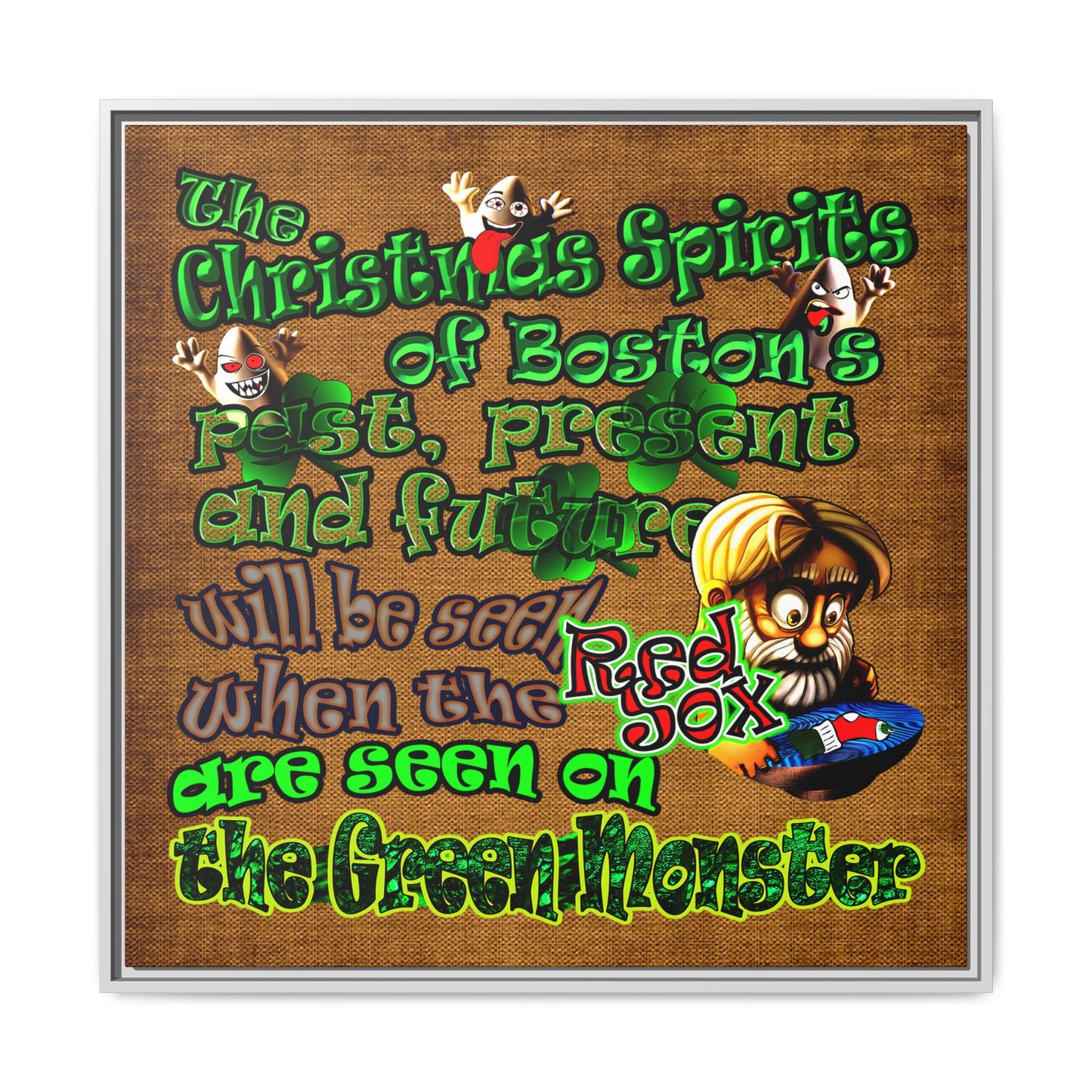 christmas spirits of boston - framed canvas art (brown papyrus)