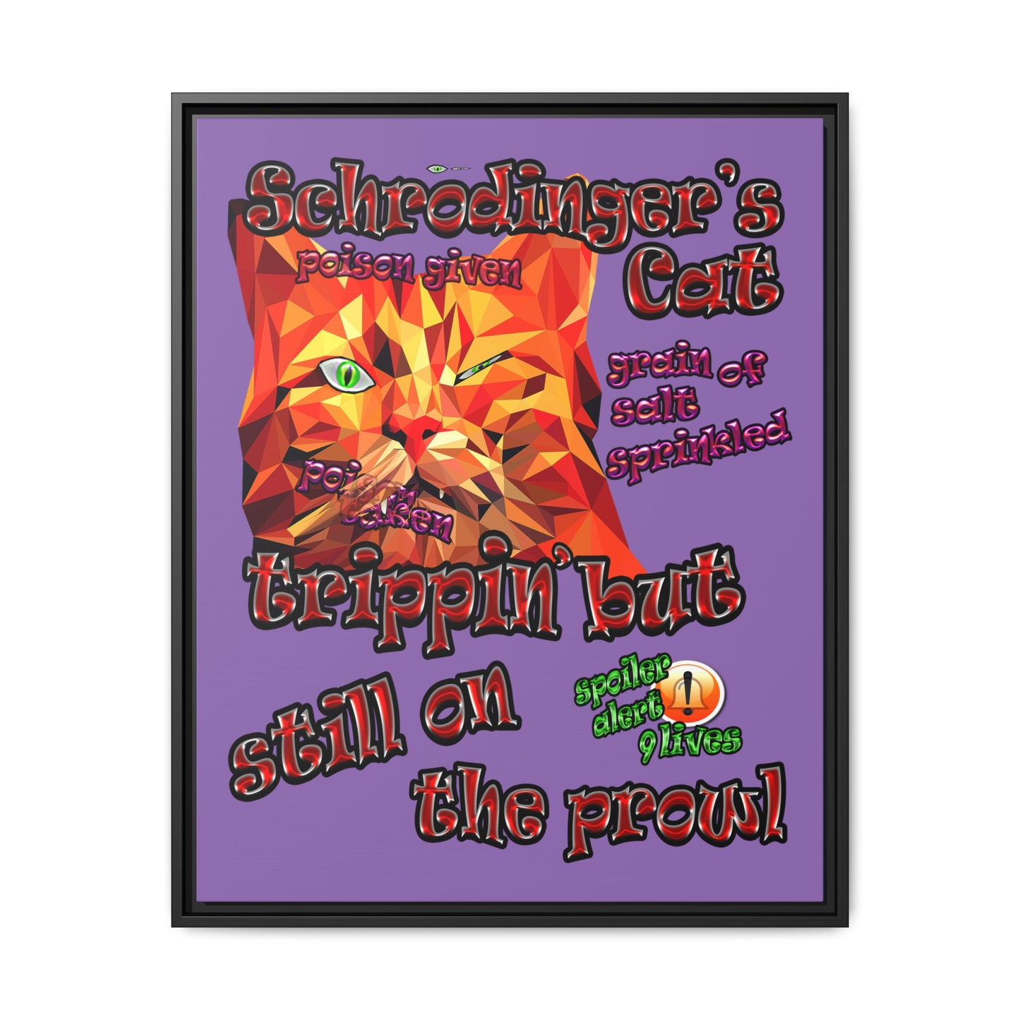 schrodinger's cat - framed canvas art (light purple)