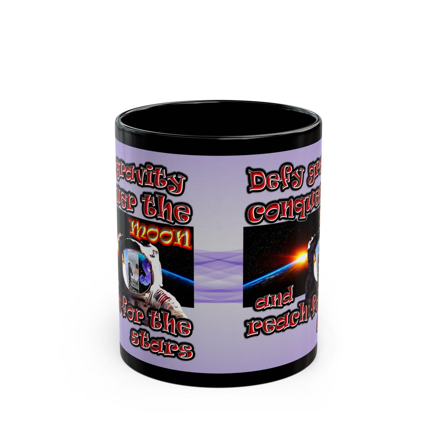 defy conquer reach - Black Mug (light blue-pink wave)