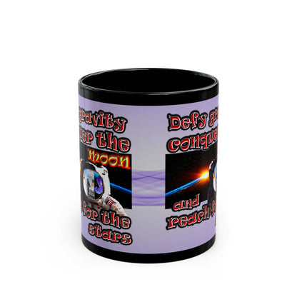 defy conquer reach - Black Mug (light blue-pink wave)
