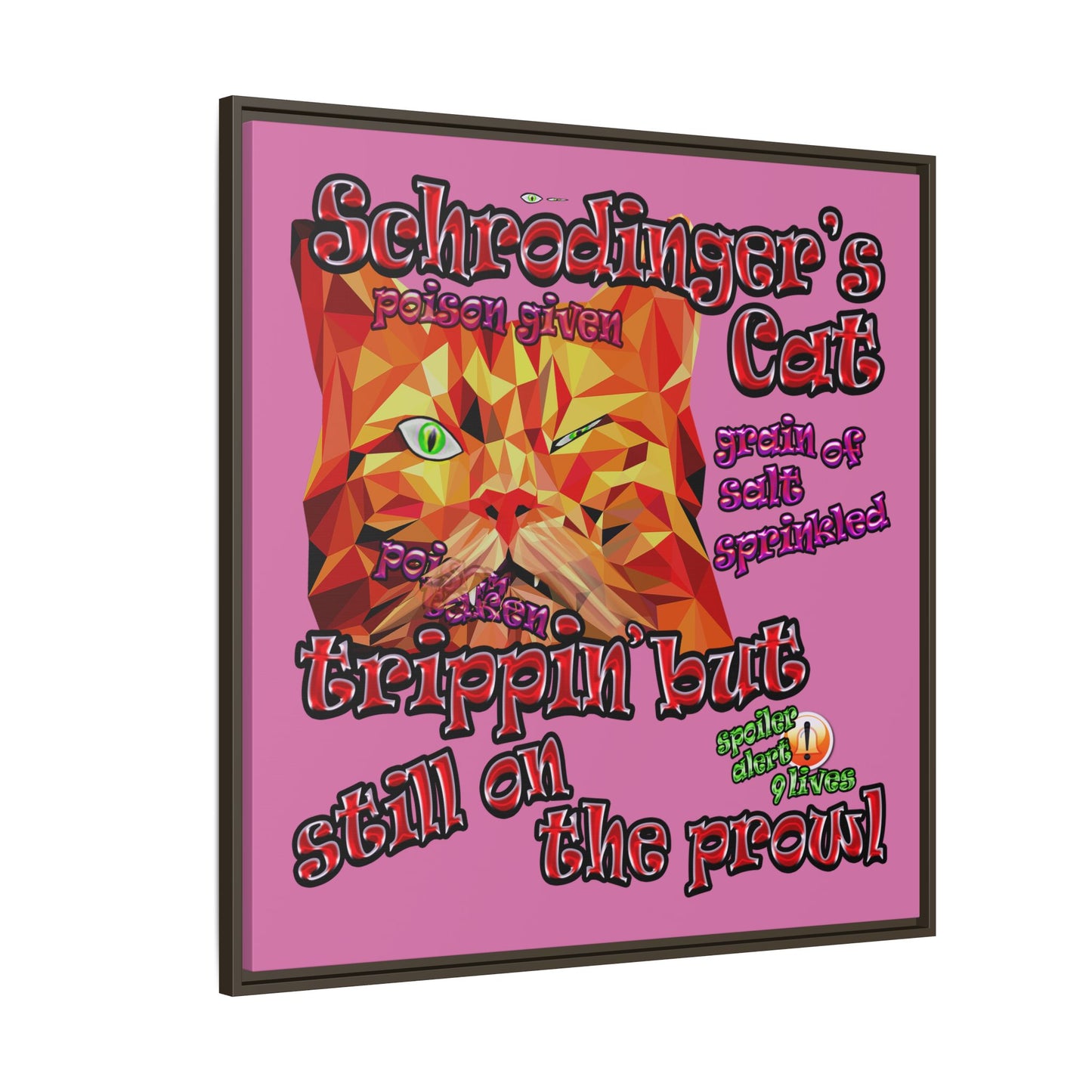 schrodinger's cat - framed canvas art (light pink)