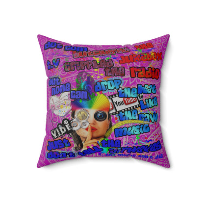 drop the beat - Spun Polyester Square Pillow - (pink swirl)