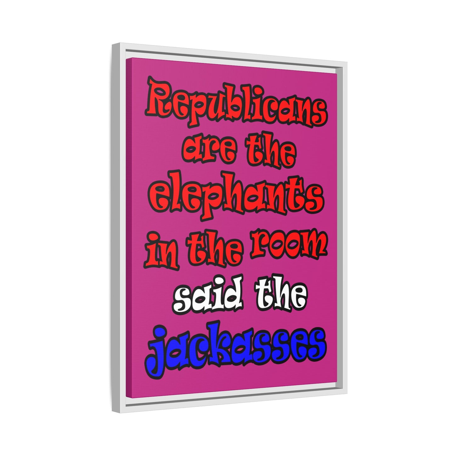 donkeys and elephants - framed canvas art (pink)