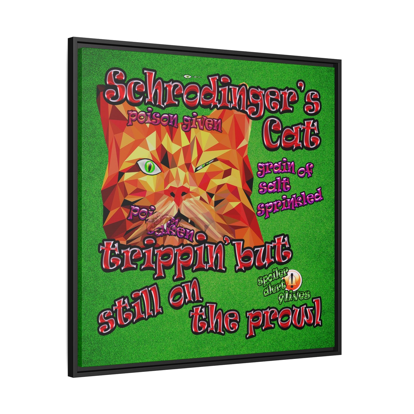 schrodinger's cat - framed canvas art (green turf)