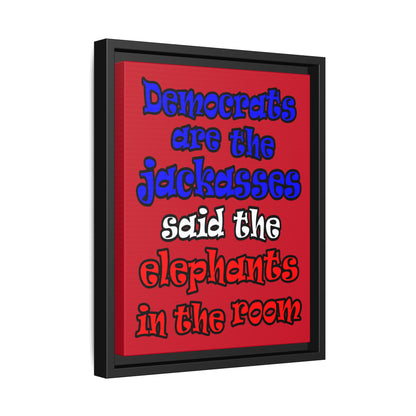 donkeys and elephants - framed canvas art (dark red)