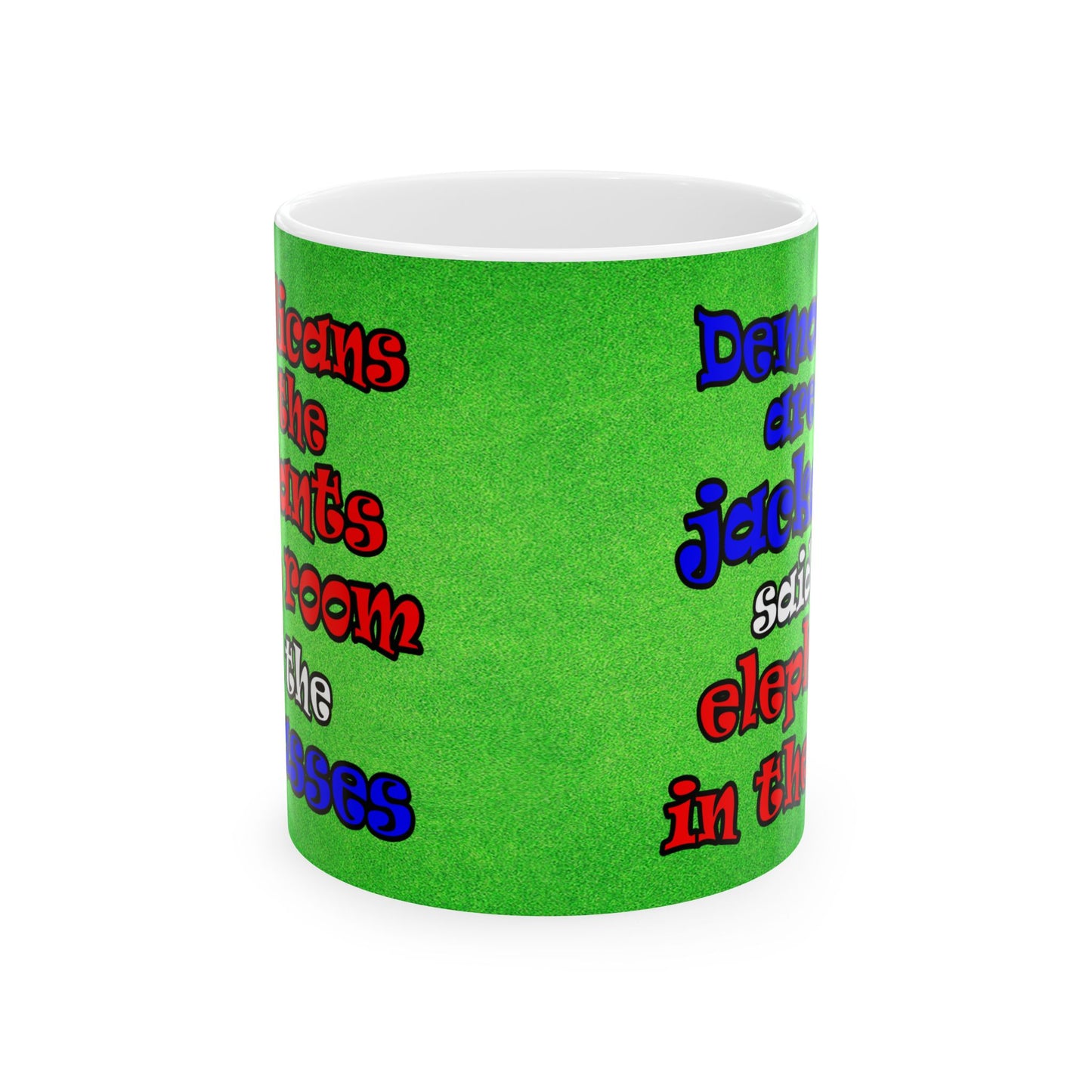 donkeys and elephants - White Mug (green turf)