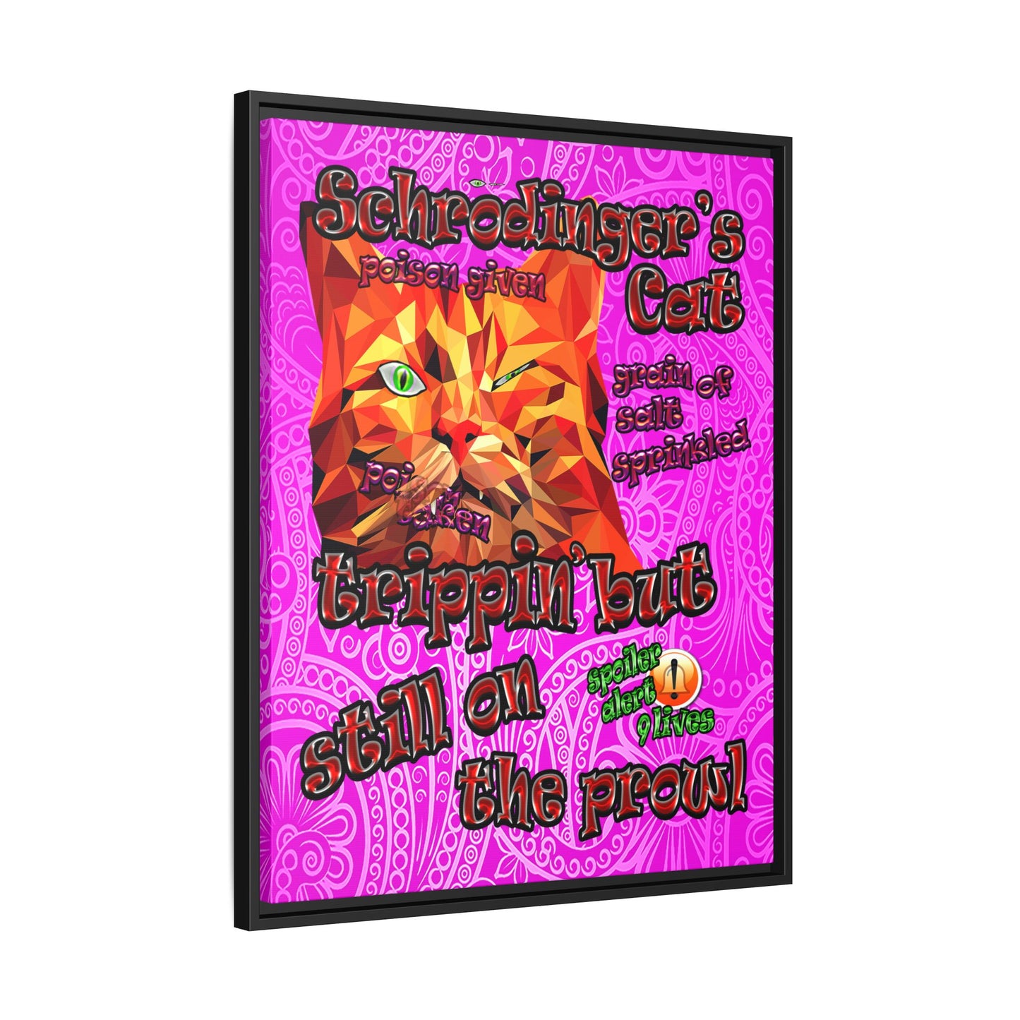 schrodinger's cat - framed canvas art (pink swirl)