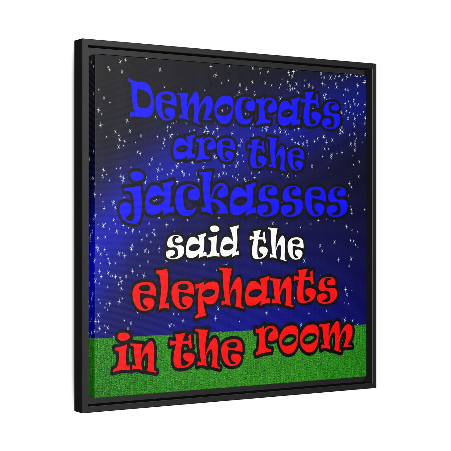 donkeys and elephants - framed canvas art ('snoops' background)