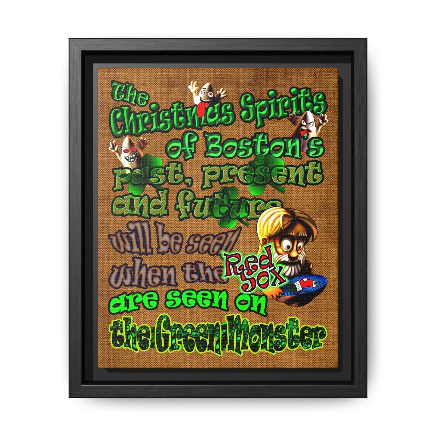 christmas spirits of boston - framed canvas art (brown papyrus)