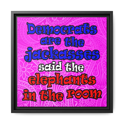donkeys and elephants - framed canvas art (pink swirl)