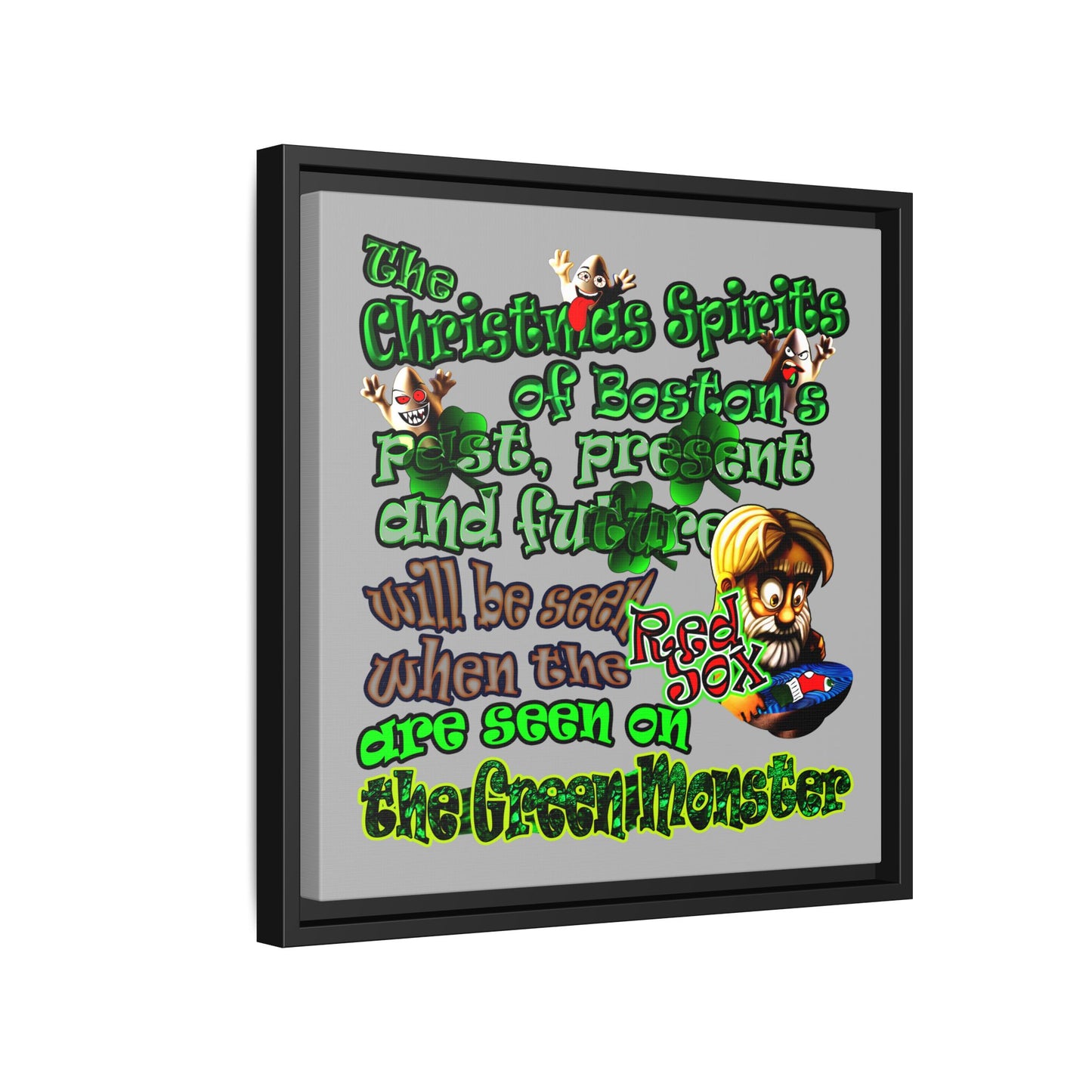 christmas spirits of boston - framed canvas art (light grey)