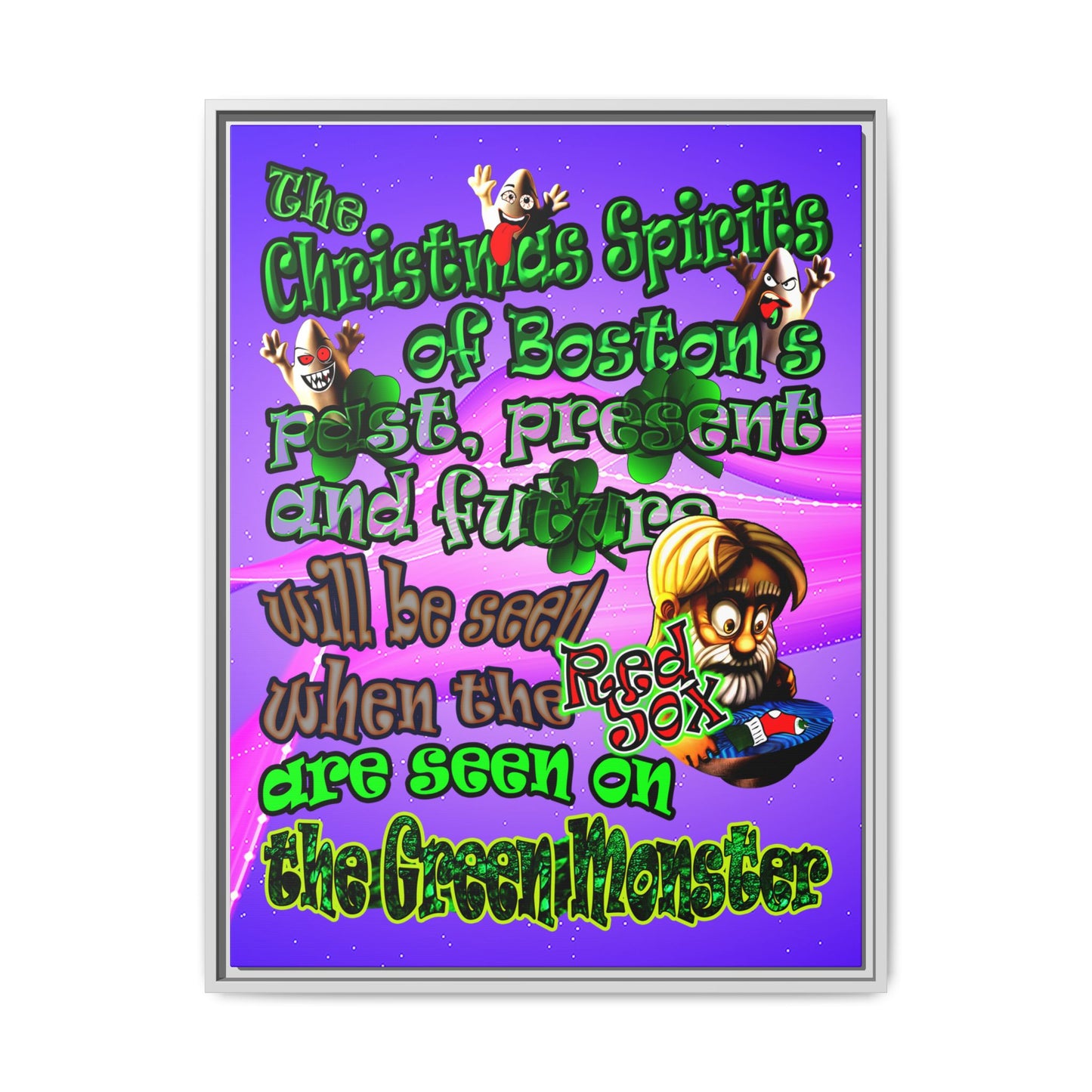 christmas spirits of boston - framed canvas art (purple-pink wave)