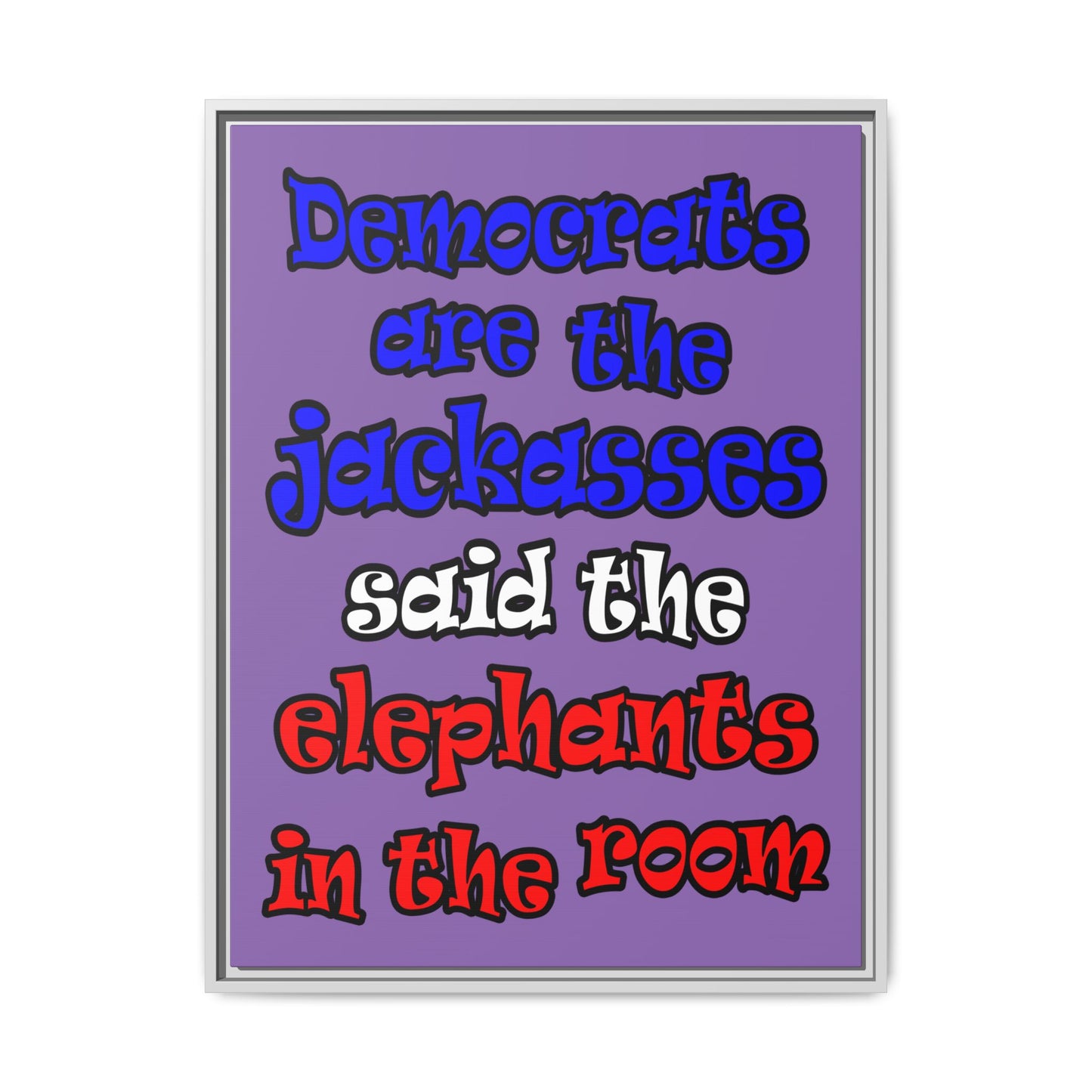 donkeys and elephants - framed canvas art (light purple)