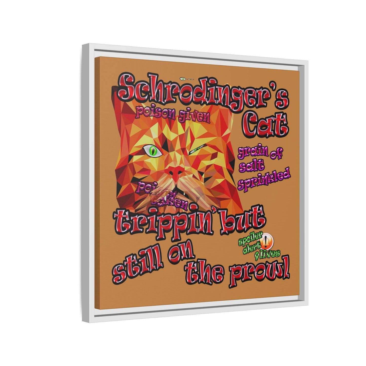 schrodinger's cat - framed canvas art (light brown)