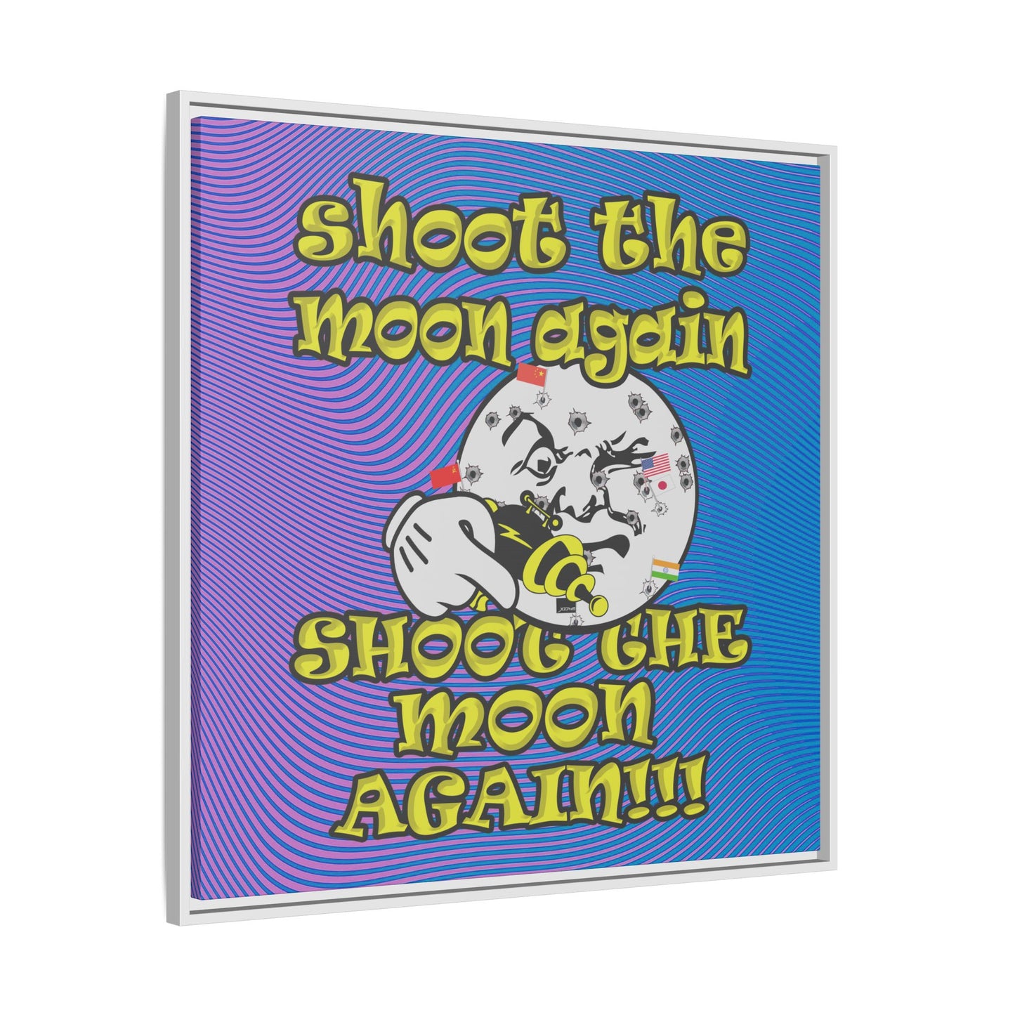 shoot the moon again - framed canvas art (light blue-purple wave)