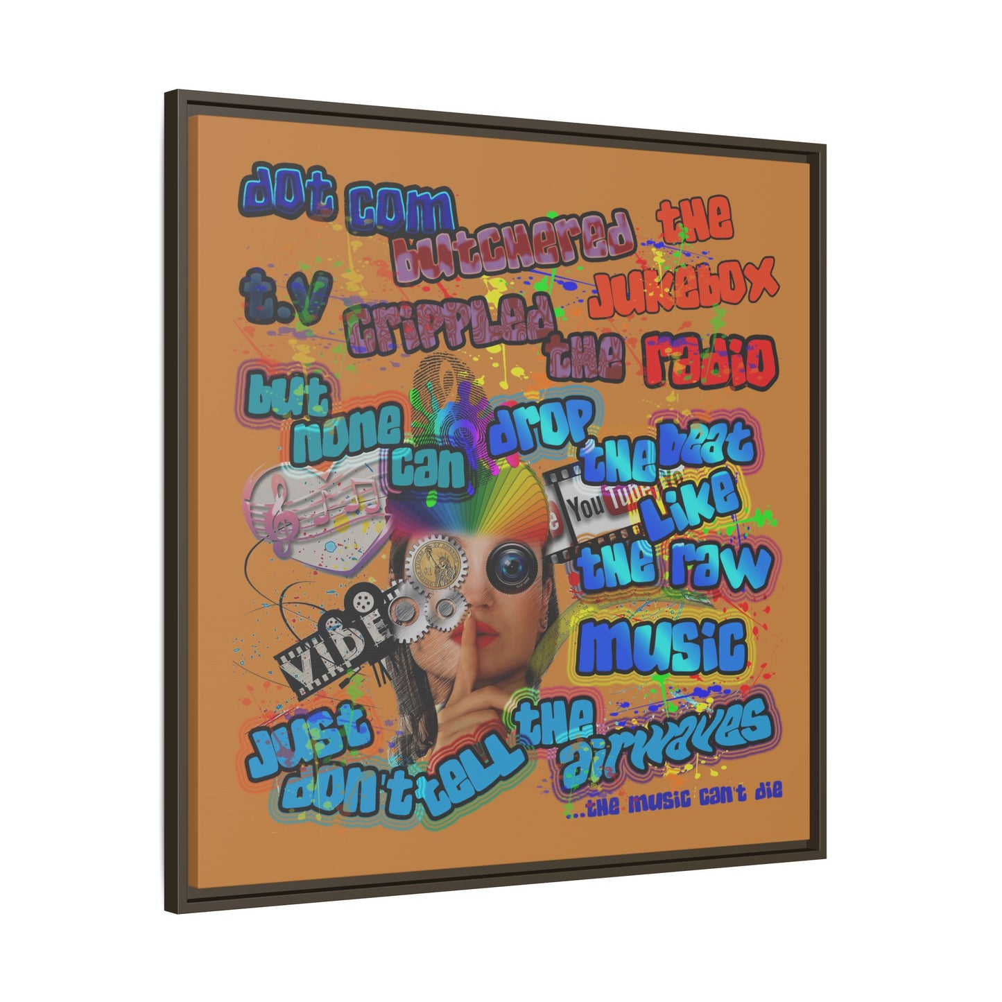 drop the beat - framed canvas art (light brown)