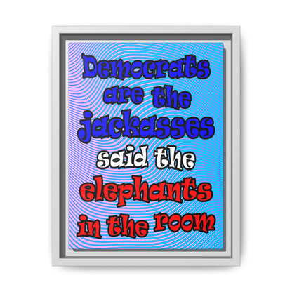 donkeys and elephants - framed canvas art (light blue-purple wave)