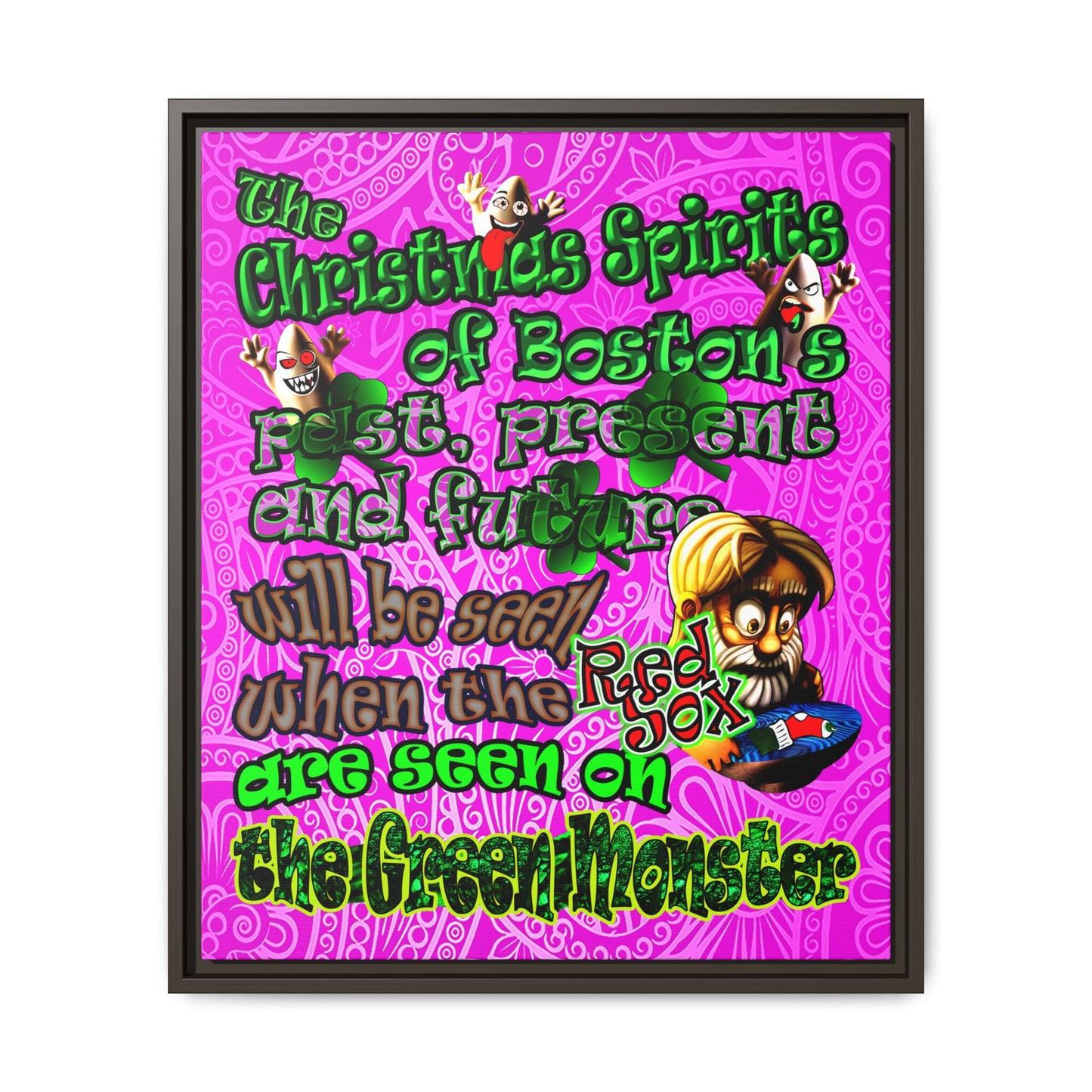 christmas spirits of boston - framed canvas art (pink swirl)