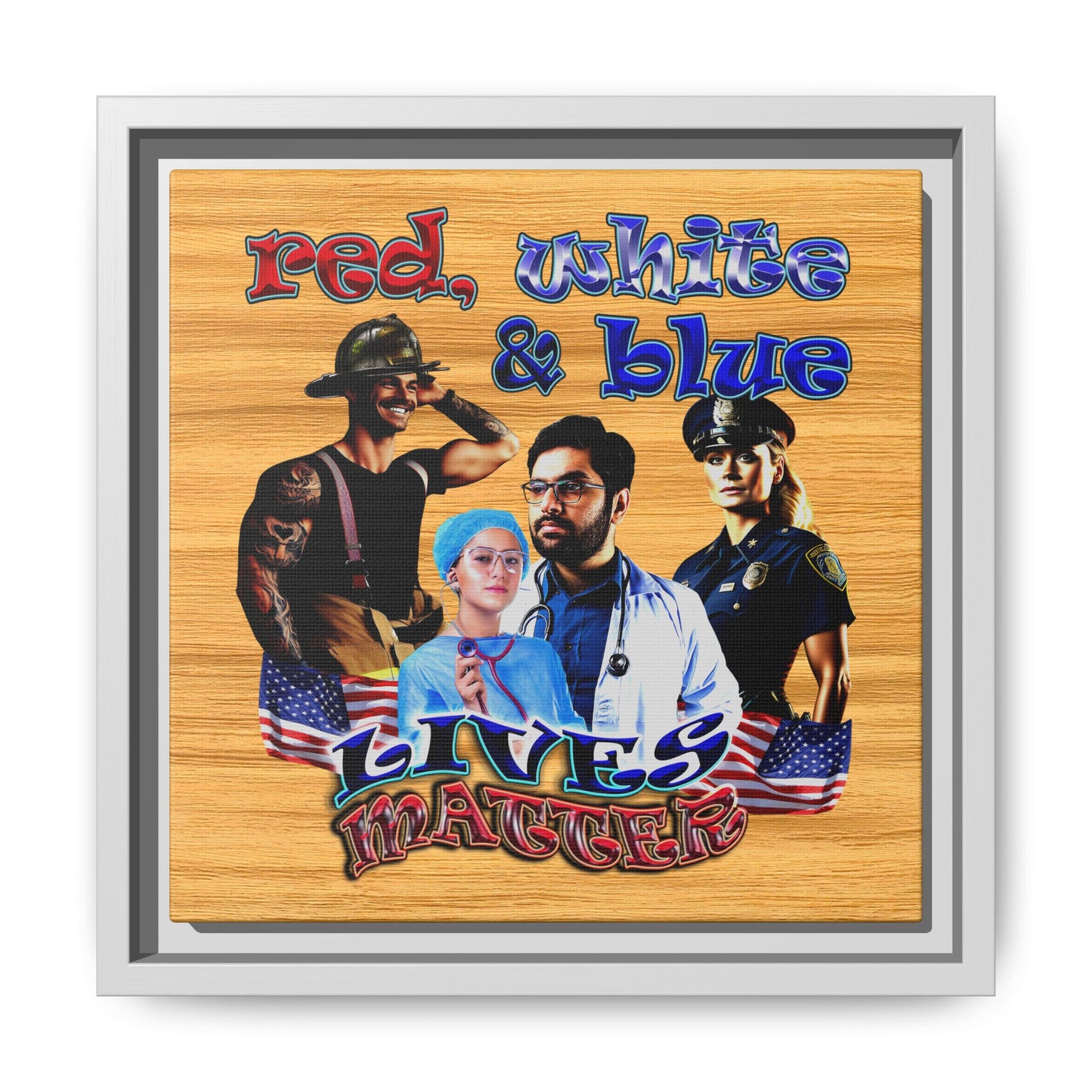 rw&b lives matter - framed canvas art (butterscotch wood finish)