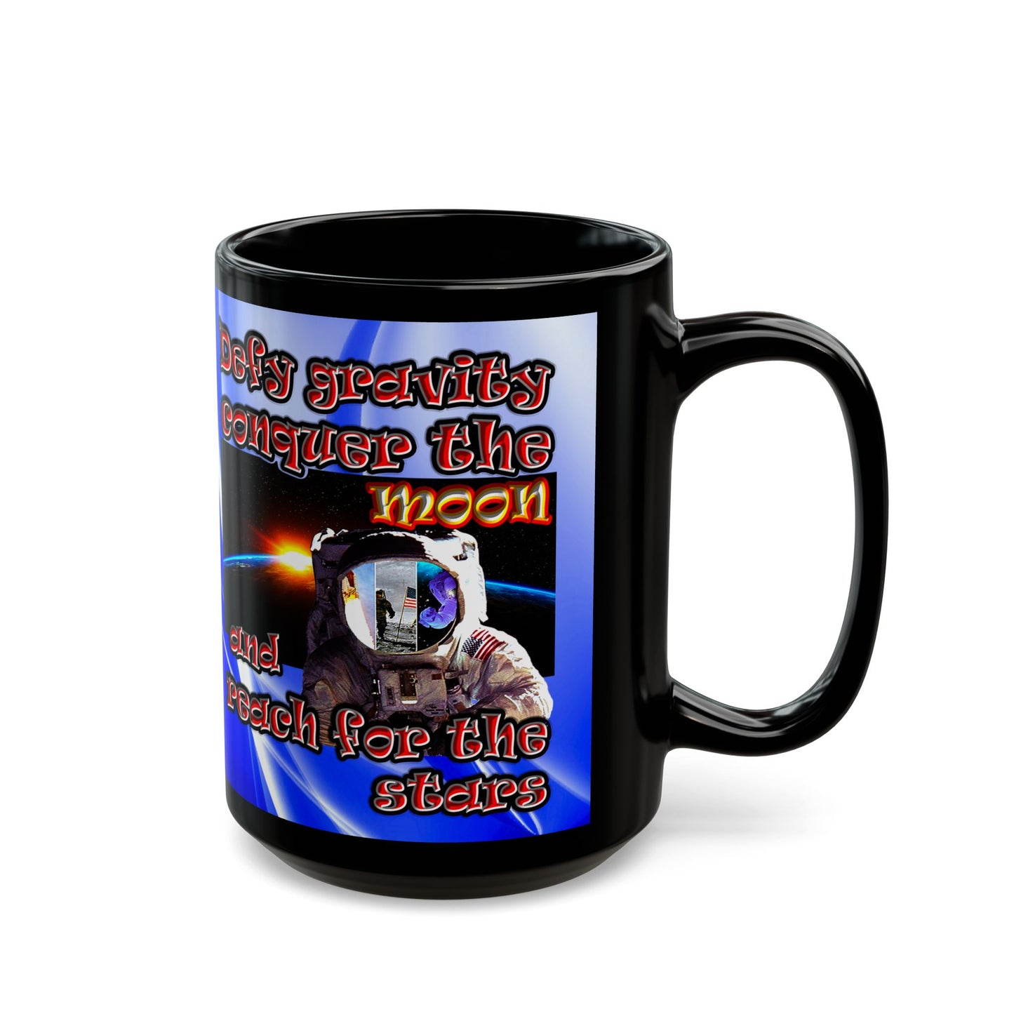defy conquer reach - Black Mug (blue-white wave)