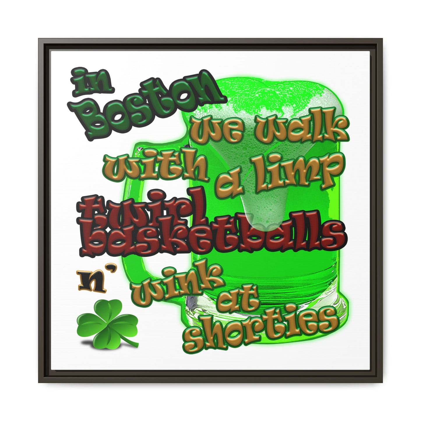 celtics logo - framed canvas art (white)