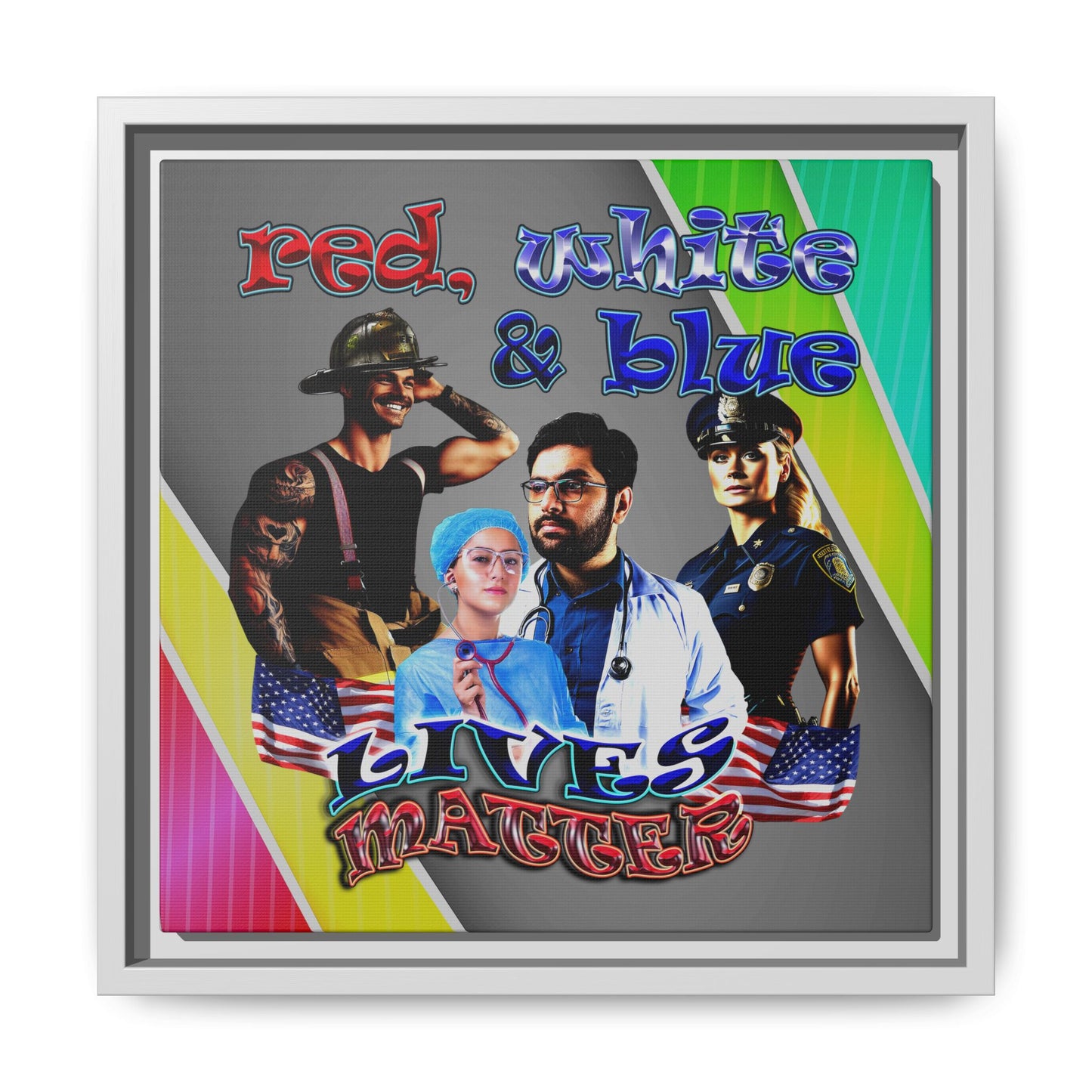 rw&b lives matter - framed canvas art (rainbow split)