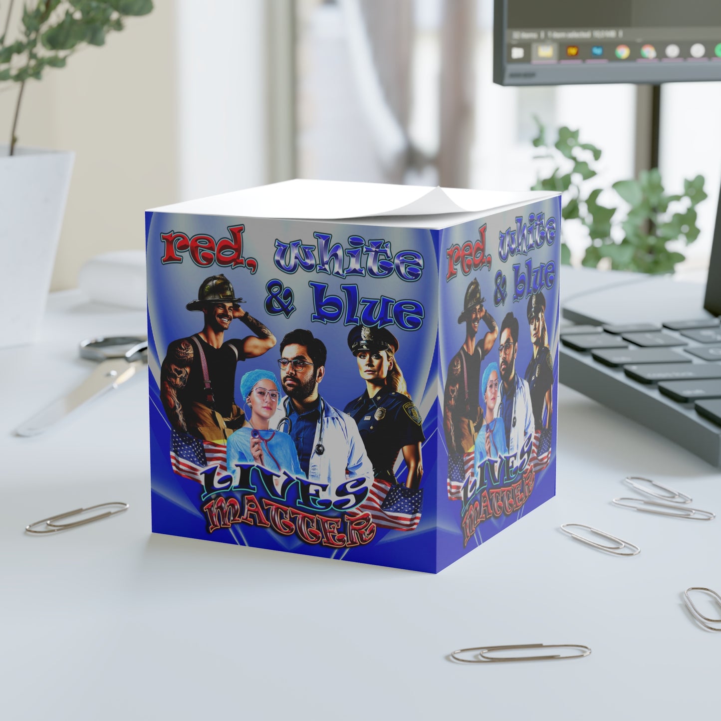 rw&b lives matter - note cube (blue-white wave)