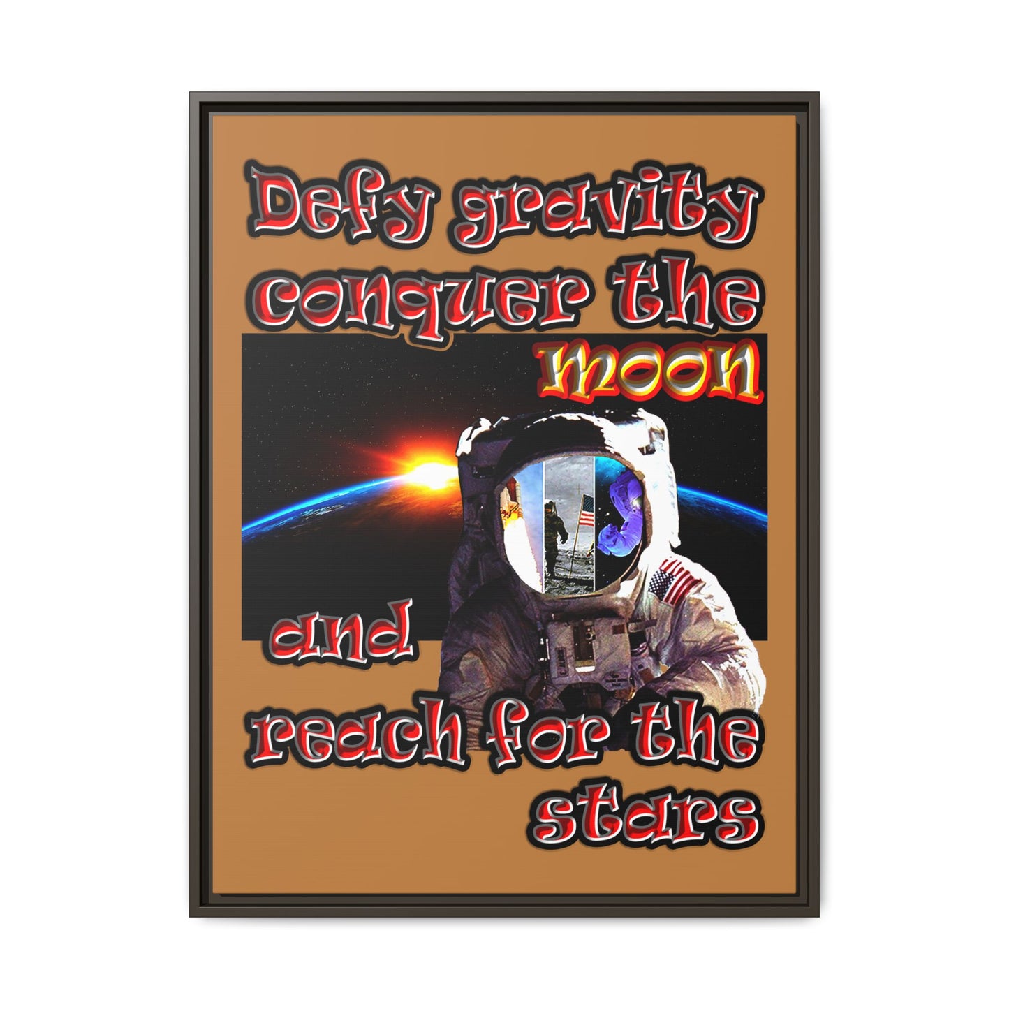 defy conquer reach - framed canvas art (light brown)