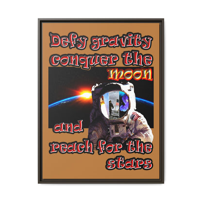 defy conquer reach - framed canvas art (light brown)