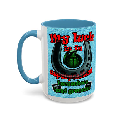 my luck - Accent Mug (faded dark blue)