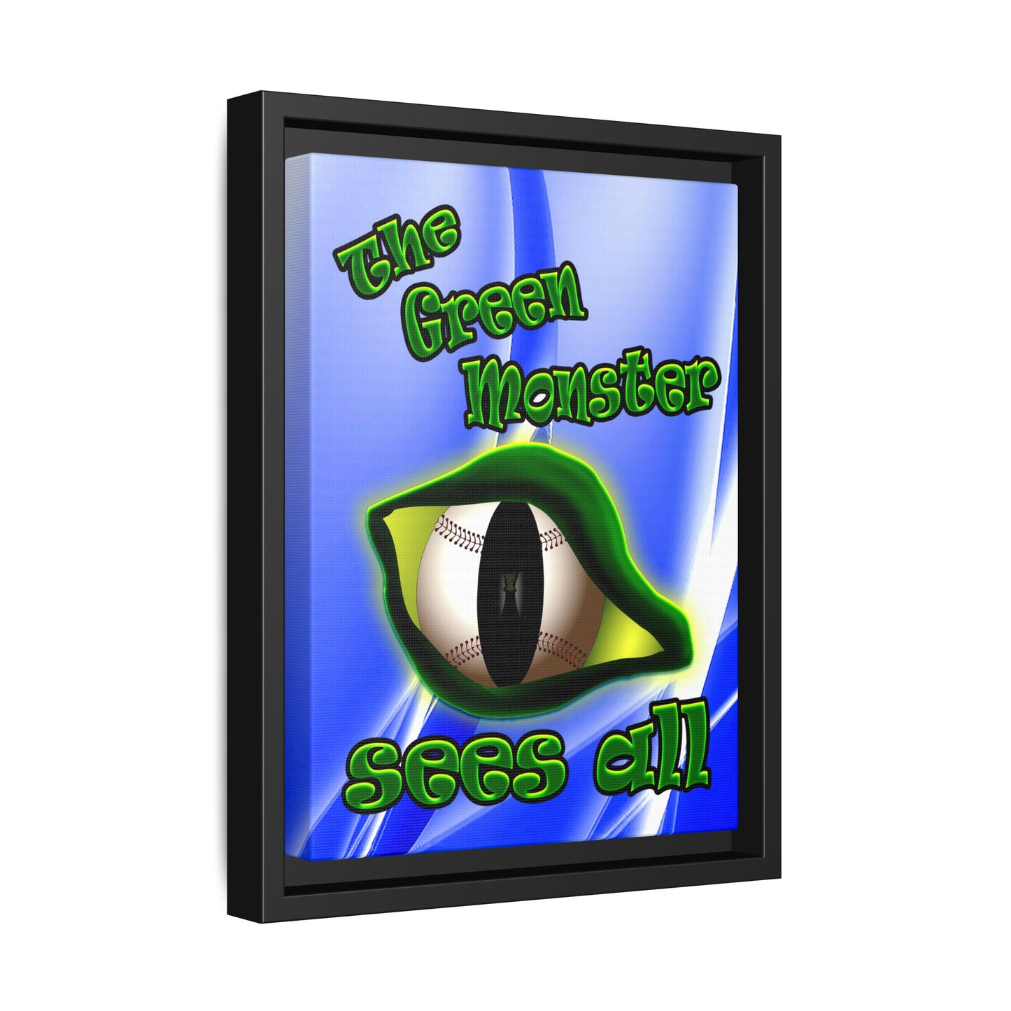 green monster - framed canvas art (blue-white wave)