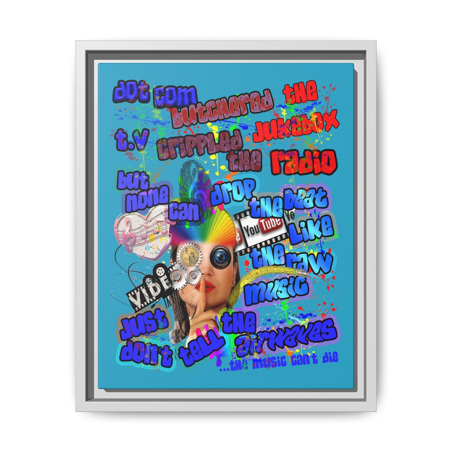 drop the beat - framed canvas art (turquoise)